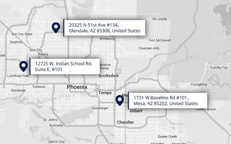 Map Showing Our Personal Injury Law Offices In Arizona